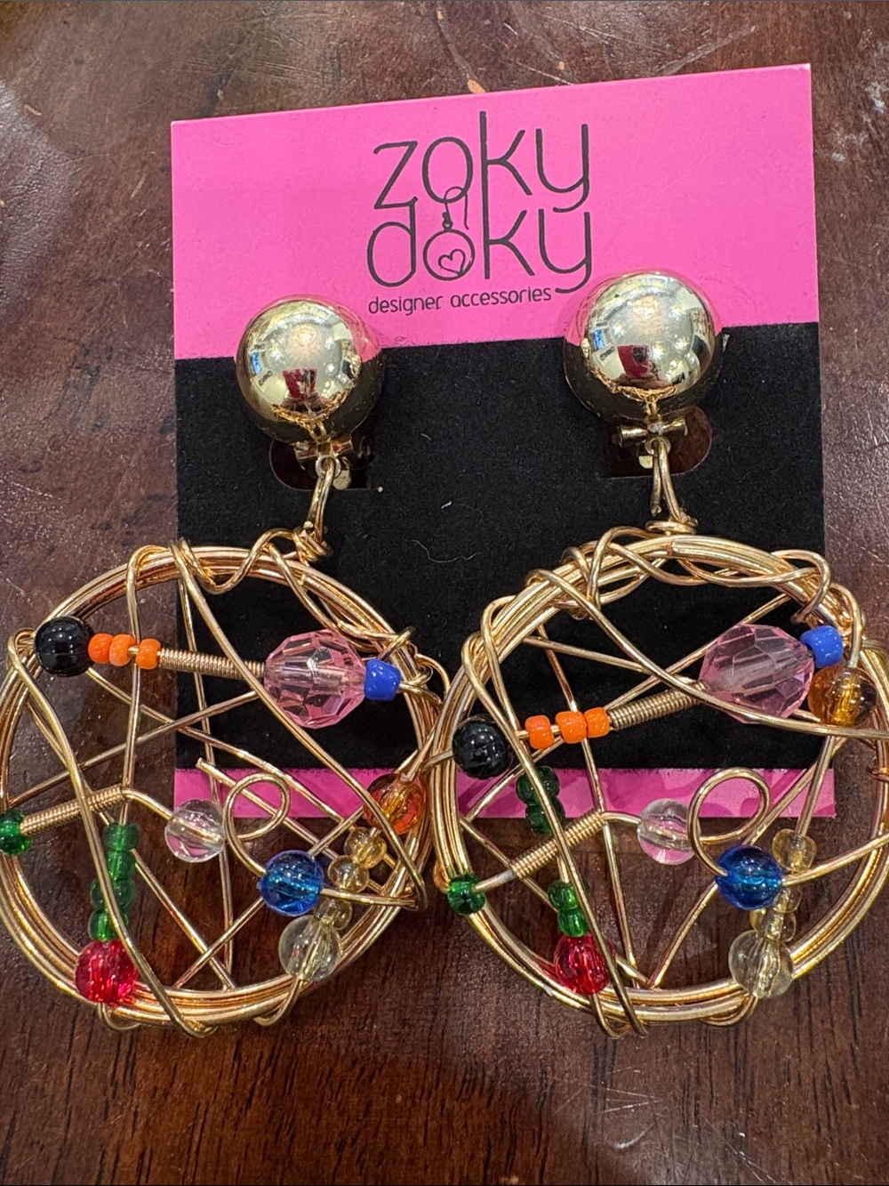 Vintage Gold Wire Multi-Bead Clip On Statement Earrings-NWT